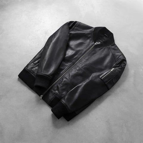 [FS] Bomia Ma-1 Black Leather Bomber Jacket