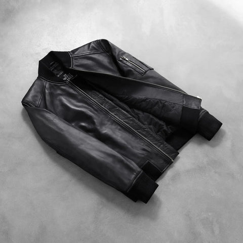 [FS] Bomia Ma-1 Black Leather Bomber Jacket