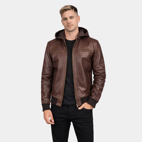 Bouncer Biz Brown Leather Bomber Jacket