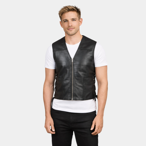 Brandon Black Leather Vest