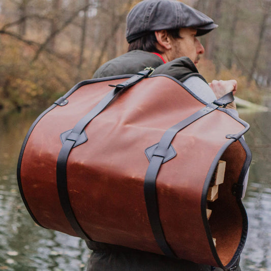 Gift for Home- Brown Leather Log Carrier