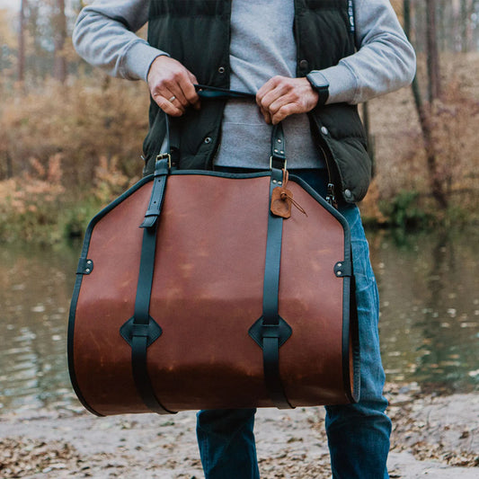 Gift for Home- Brown Leather Log Carrier