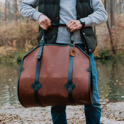 Gift for Home- Brown Leather Log Carrier