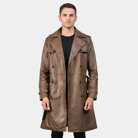 Brown Leather Duster Coat - Belted Coat