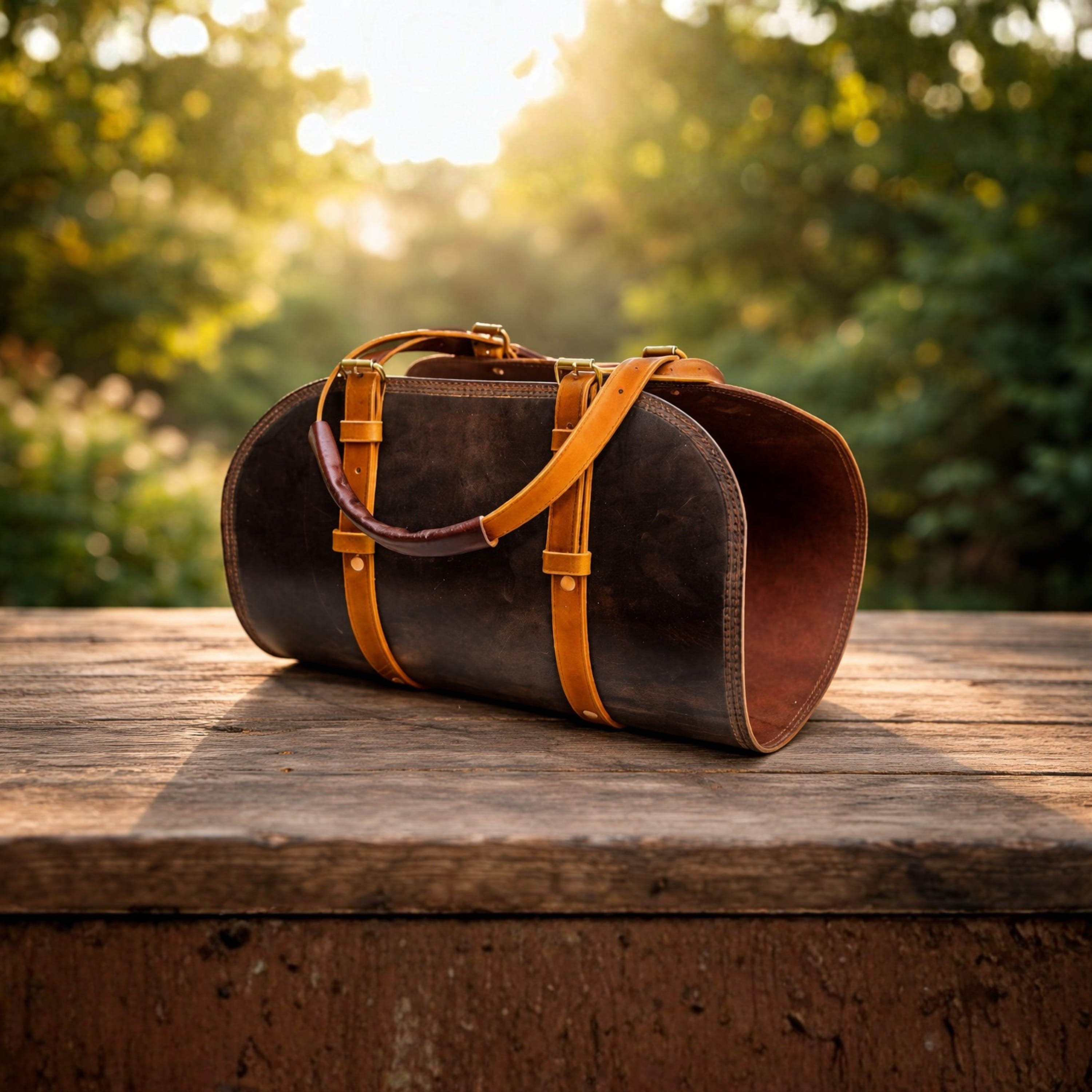 Buffalo Leather Log Carrier | Handcrafted Firewood Tote