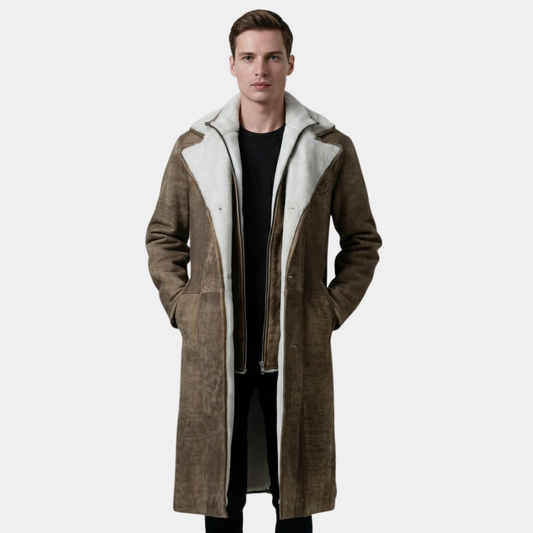 Cai Distressed Brown Leather Shearling Coat