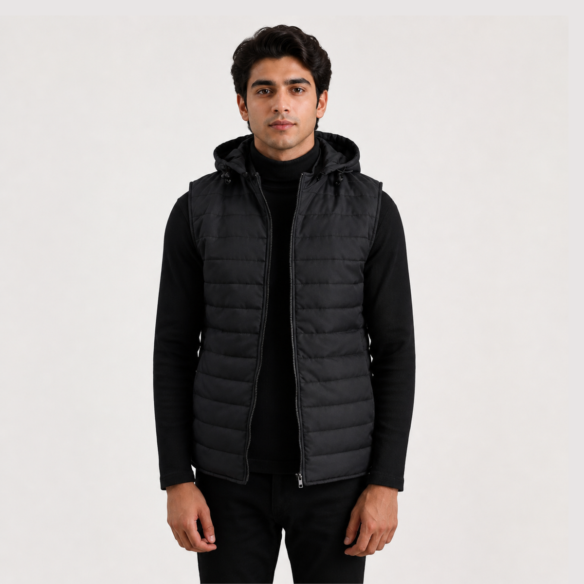Carlo Black Hooded Puffer Vest