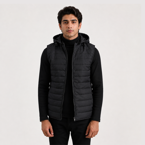Carlo Black Hooded Puffer Vest