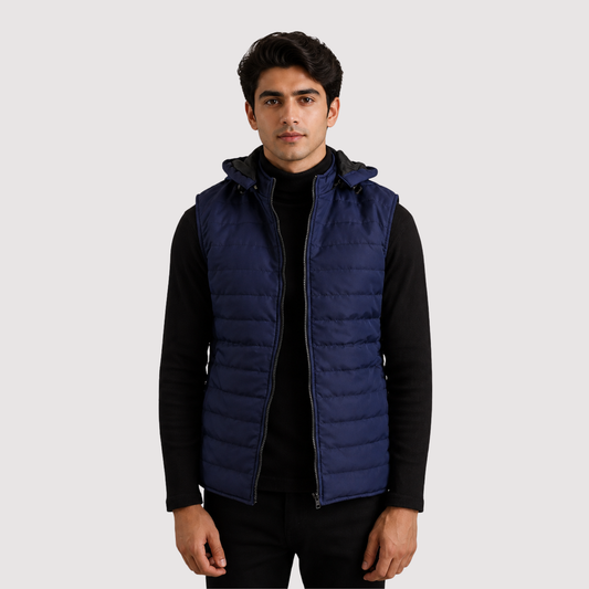 Carlo Blue Hooded Puffer Vest