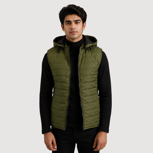 Carlo Green Hooded Puffer Vest