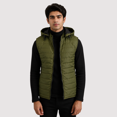 Carlo Green Hooded Puffer Vest