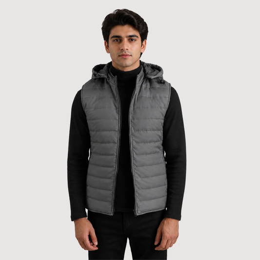 Carlo Grey Hooded Puffer Vest