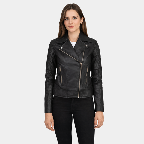 Carolyn Quilted Black Biker Jacket - Leather Clan