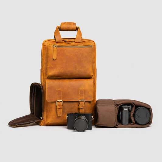 Caspian Large Capacity Leather Camera Backpack