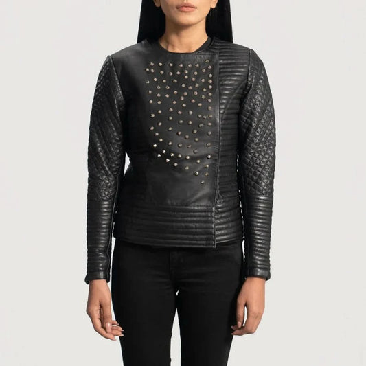 Celeste Studded Black Leather Jacket - Leather Clan