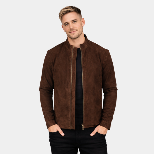 Charcoal Mocha Suede Biker Jacket