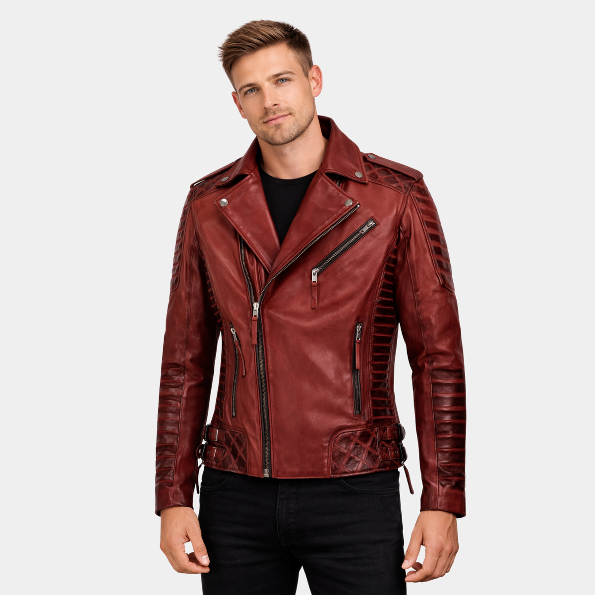 Charles Burnt Red Leather Jacket