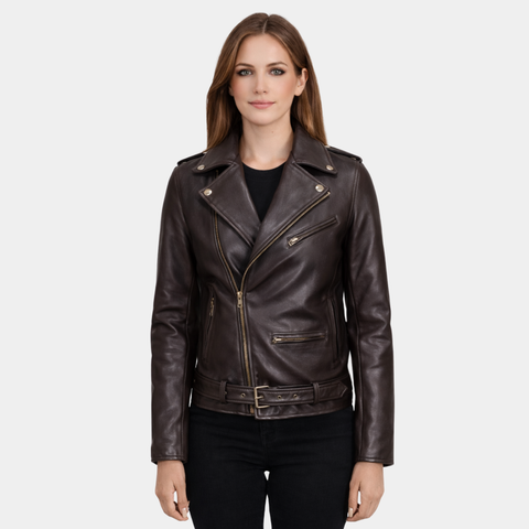 Charlotte Burnt Charcoal Leather Jacket