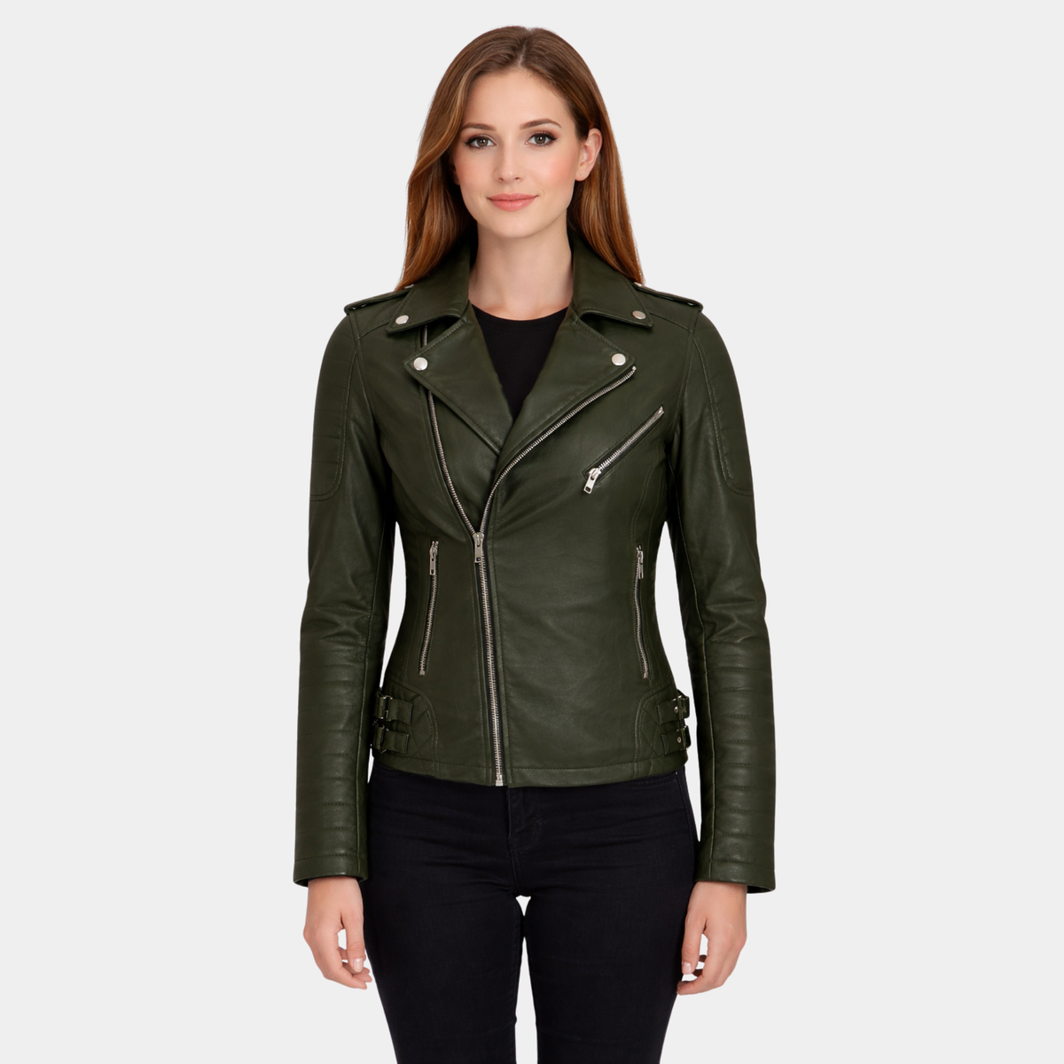 Charlotte Burnt Green Leather Jacket