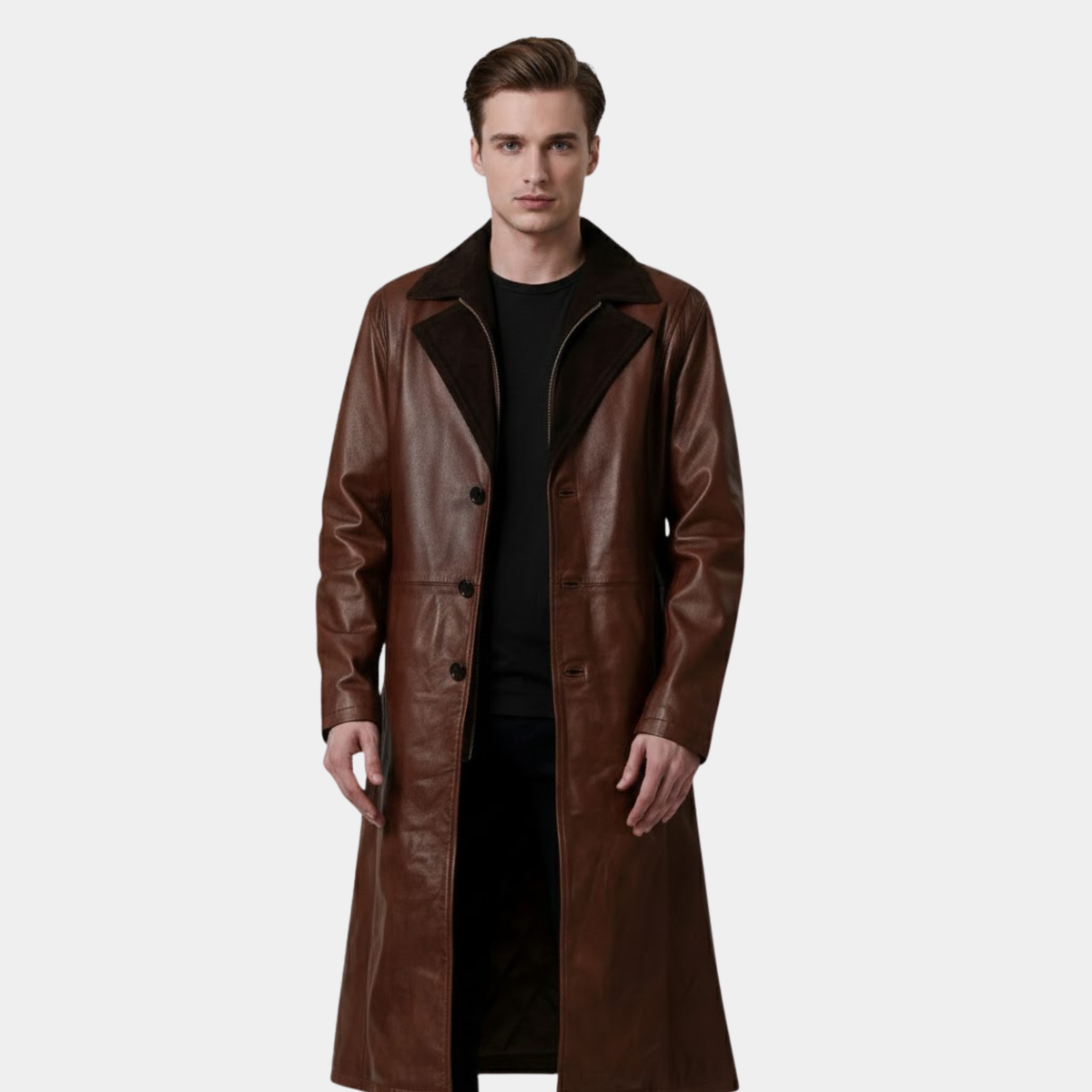 Charlton Waxed Brown Leather Single Breasted Coat