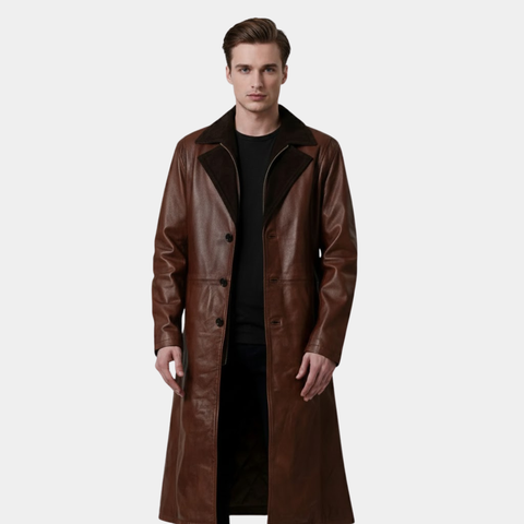 Charlton Waxed Brown Leather Single Breasted Coat