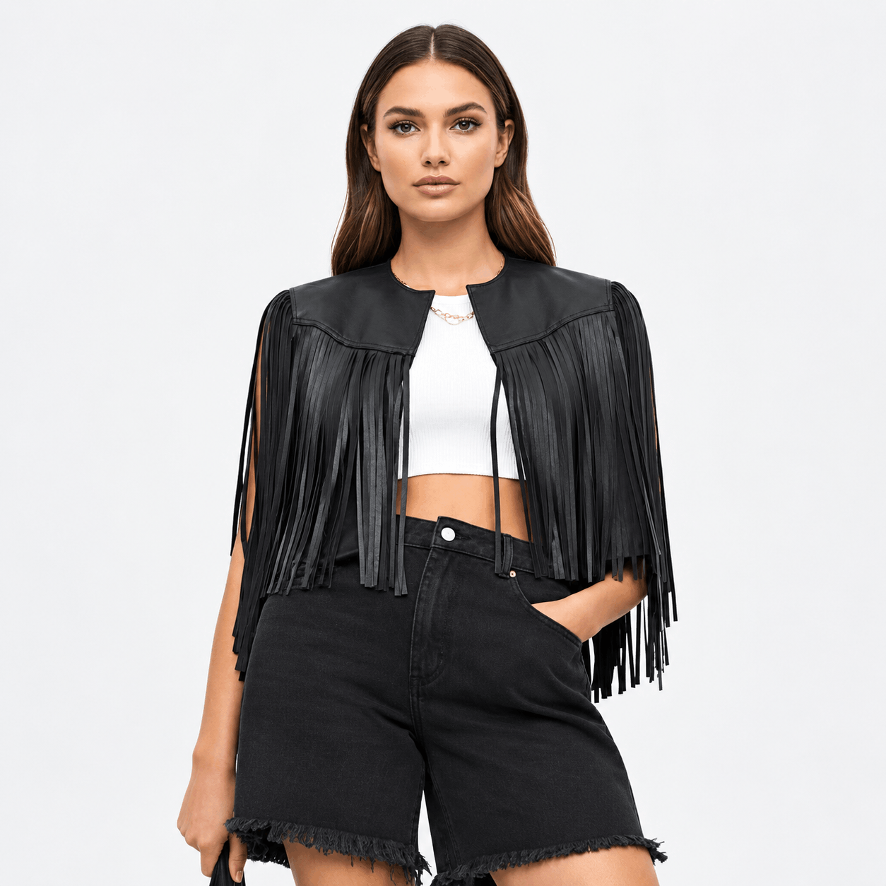 Women's Western Leather Fringe Vest