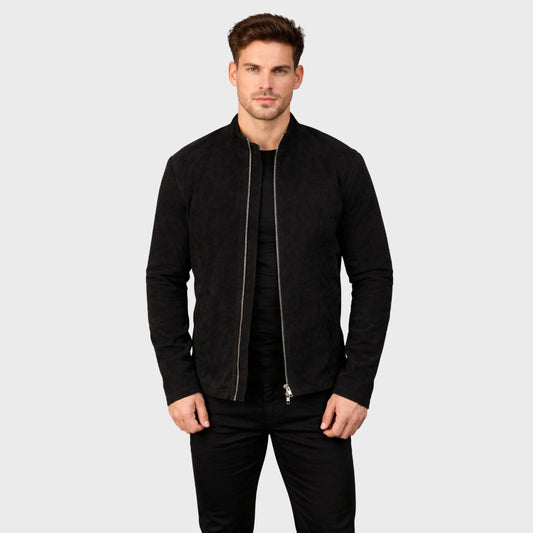 Charcoal Black Suede Biker Jacket