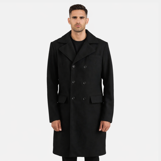 Claud Black Wool Double Breasted Coat