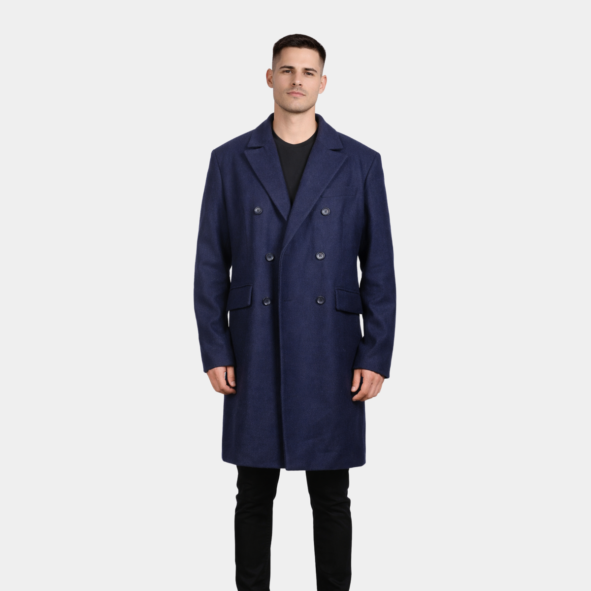 Claud Blue Wool Double Breasted Coat