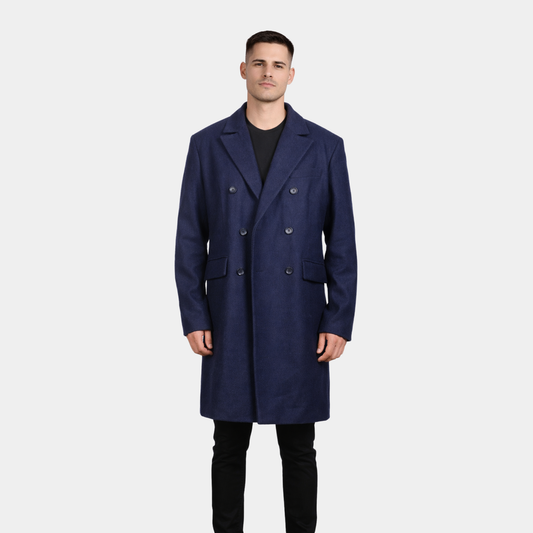 Claud Blue Wool Double Breasted Coat