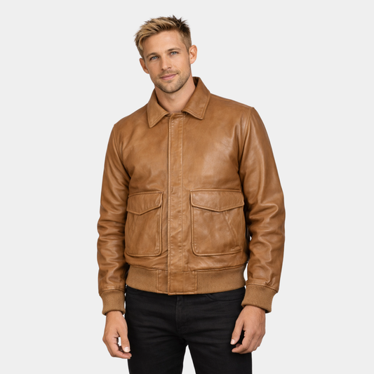 Coffmen Olive Brown A2 Leather Bomber Jacket