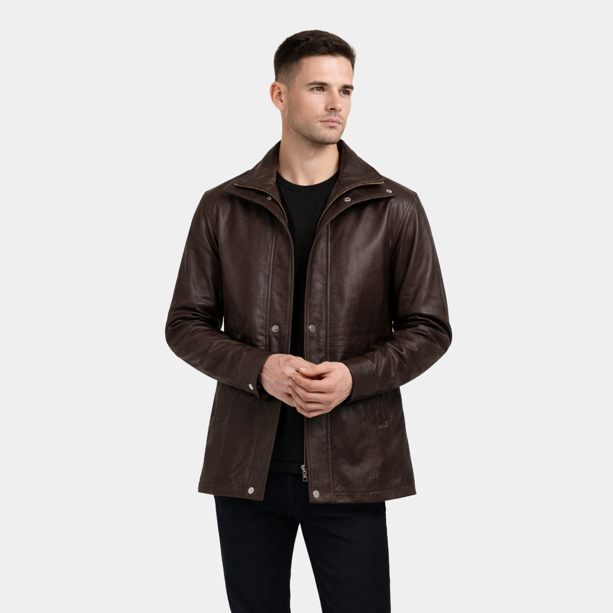 Connor Maroon Leather Coat