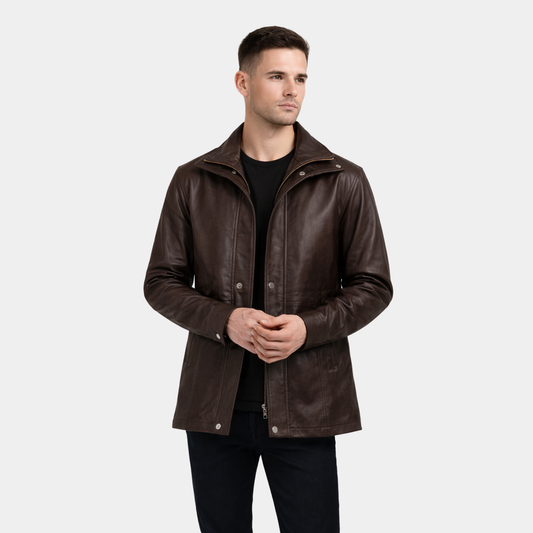 Connor Maroon Leather Coat