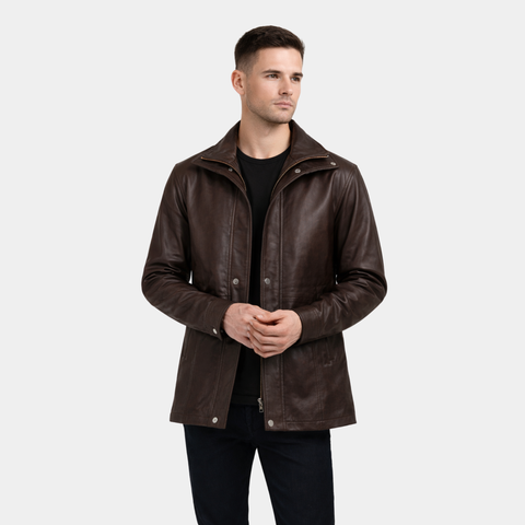 Connor Maroon Leather Coat