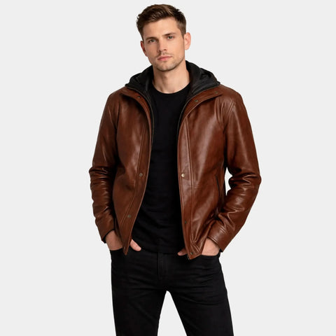 Connor Waxed Brown Leather Coat - Leather Clan