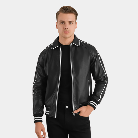Cooper Black Leather Varsity Jacket - Leather Clan