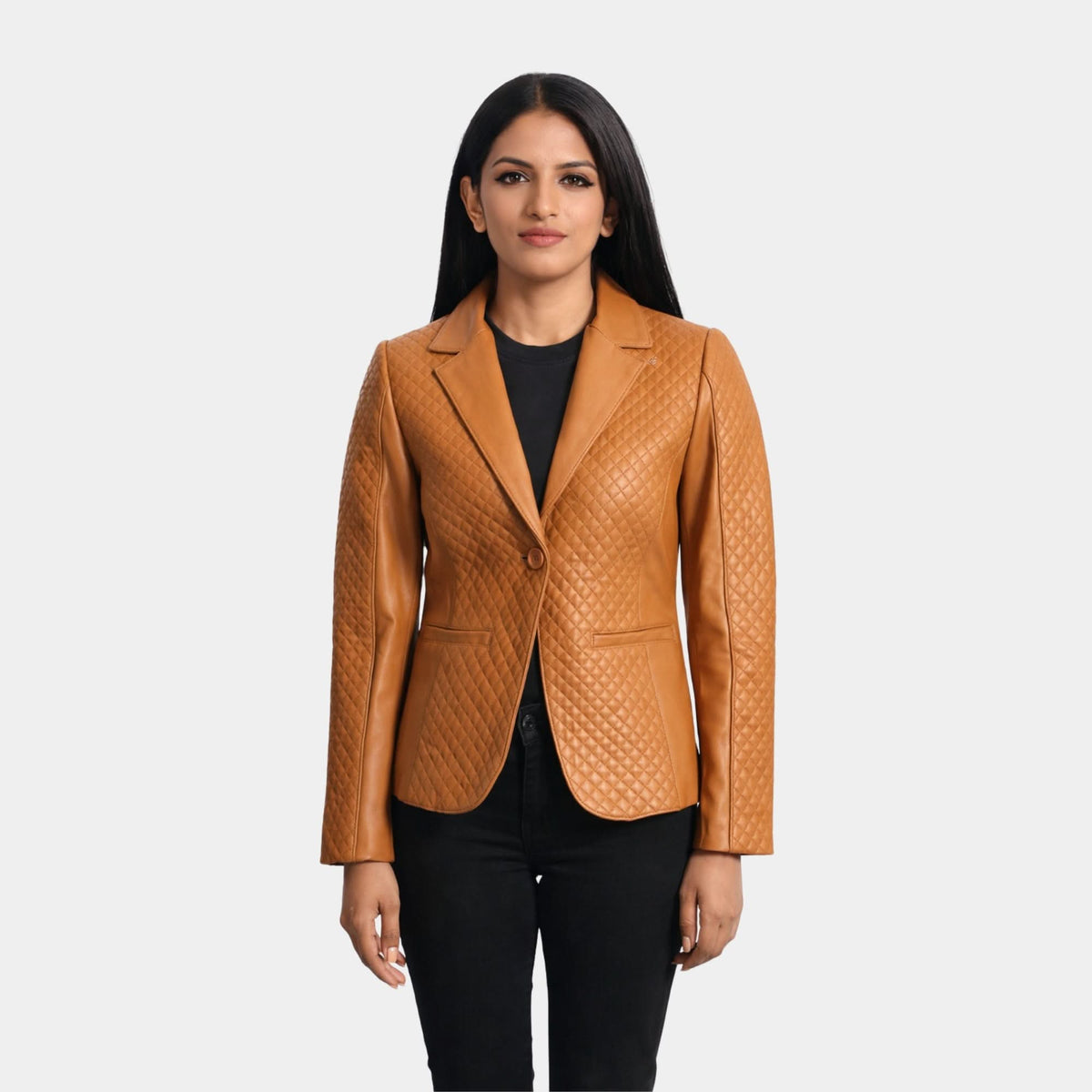 Cora Quilted Brown Leather Blazer - Leather Clan