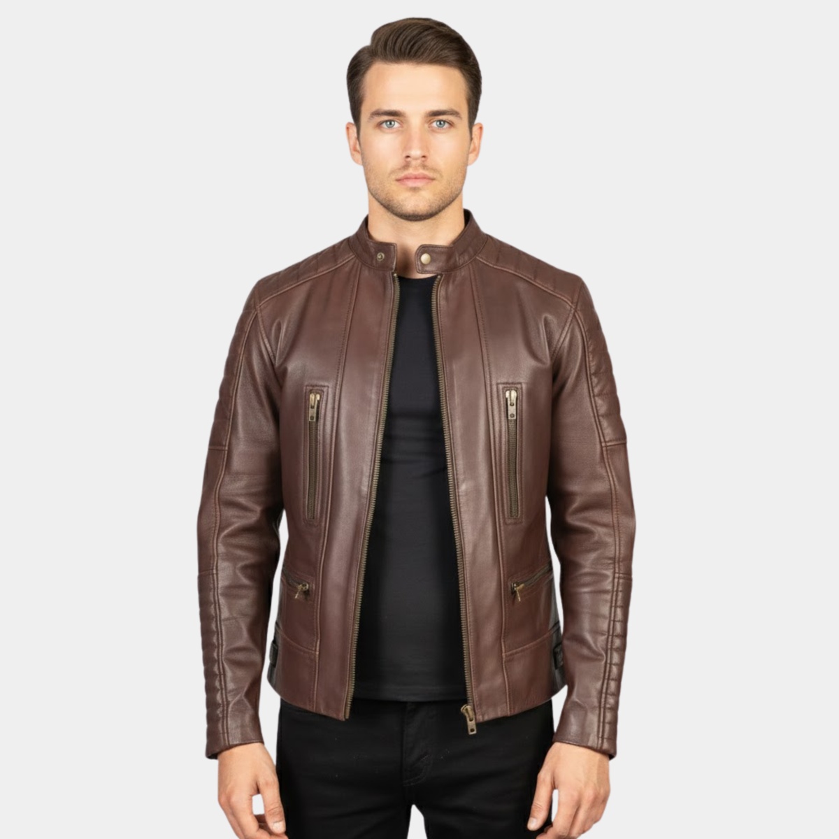 Damian Brown Leather Biker Jacket