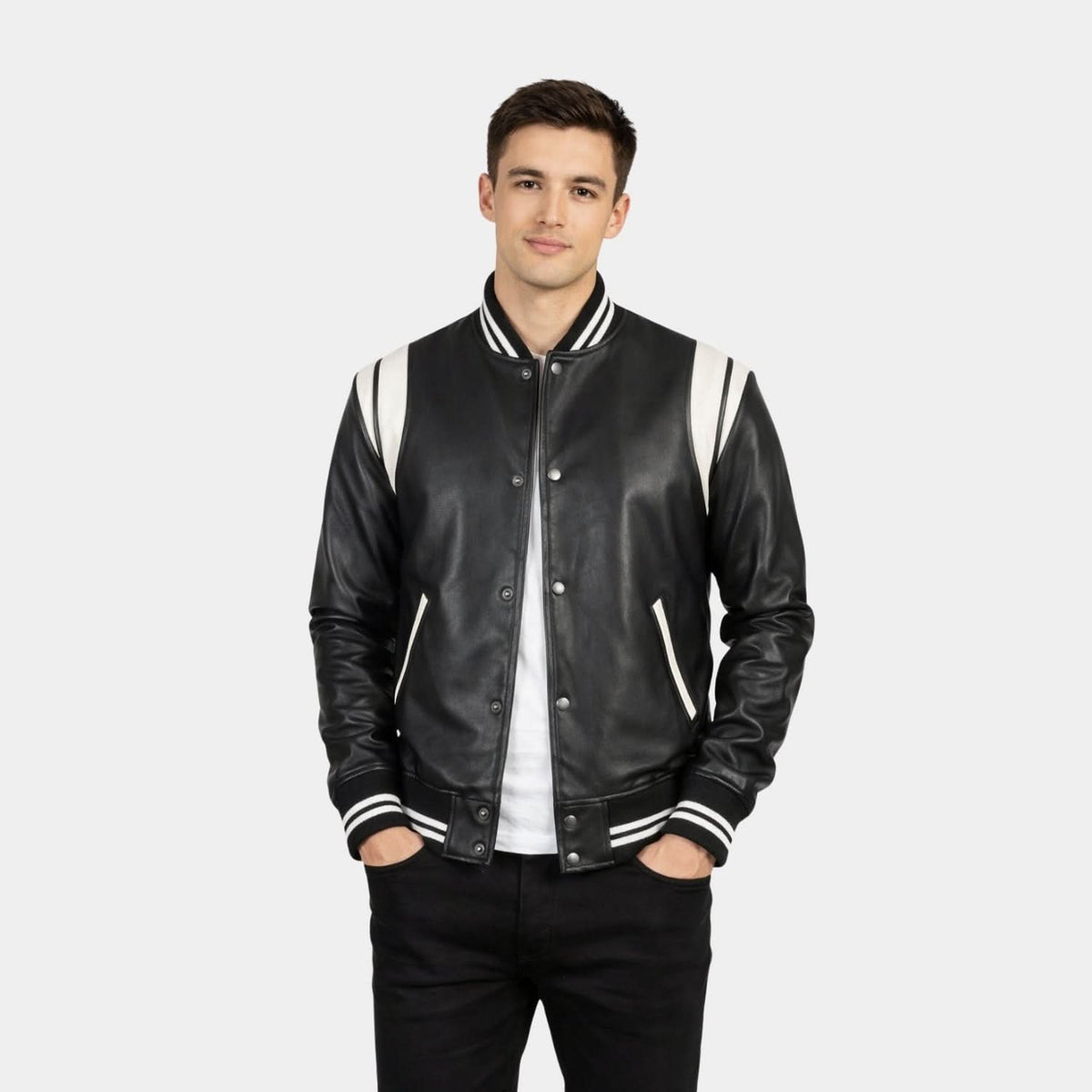 Dantee Black Leather Varsity Jacket