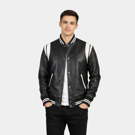 Dantee Black Leather Varsity Jacket