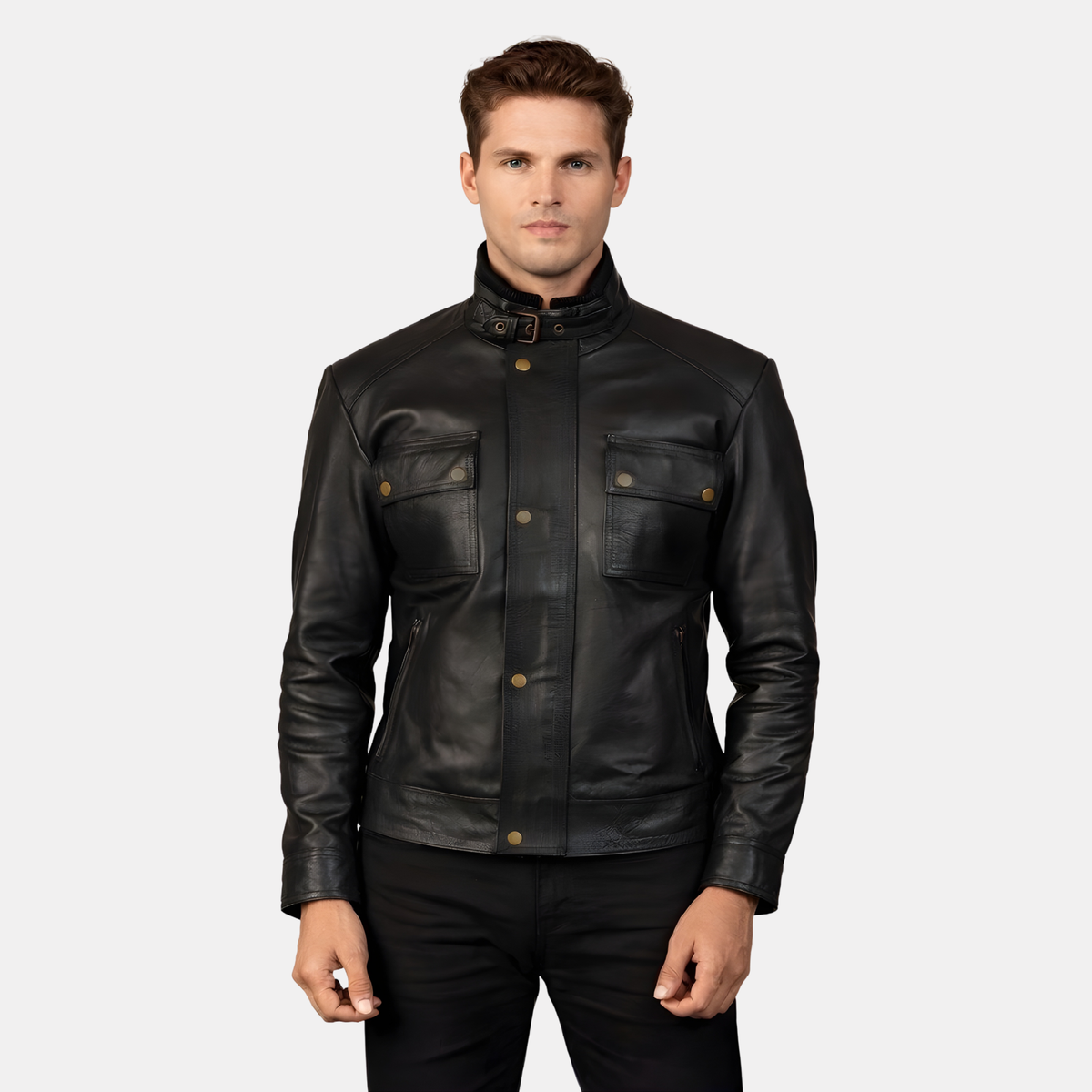 Darren Black Leather Biker Jacket