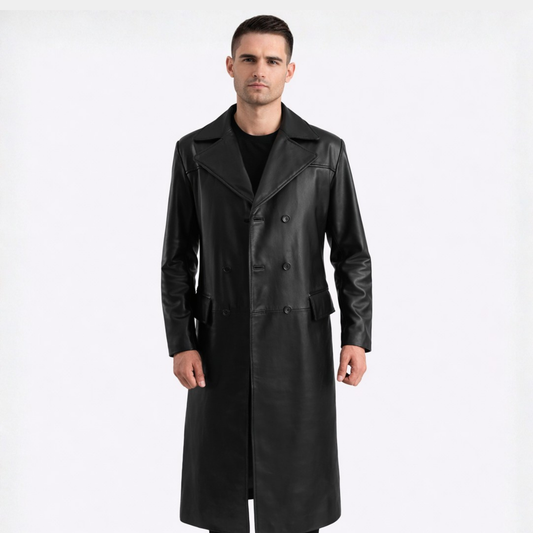Delmar Black Leather Double Breasted Coat