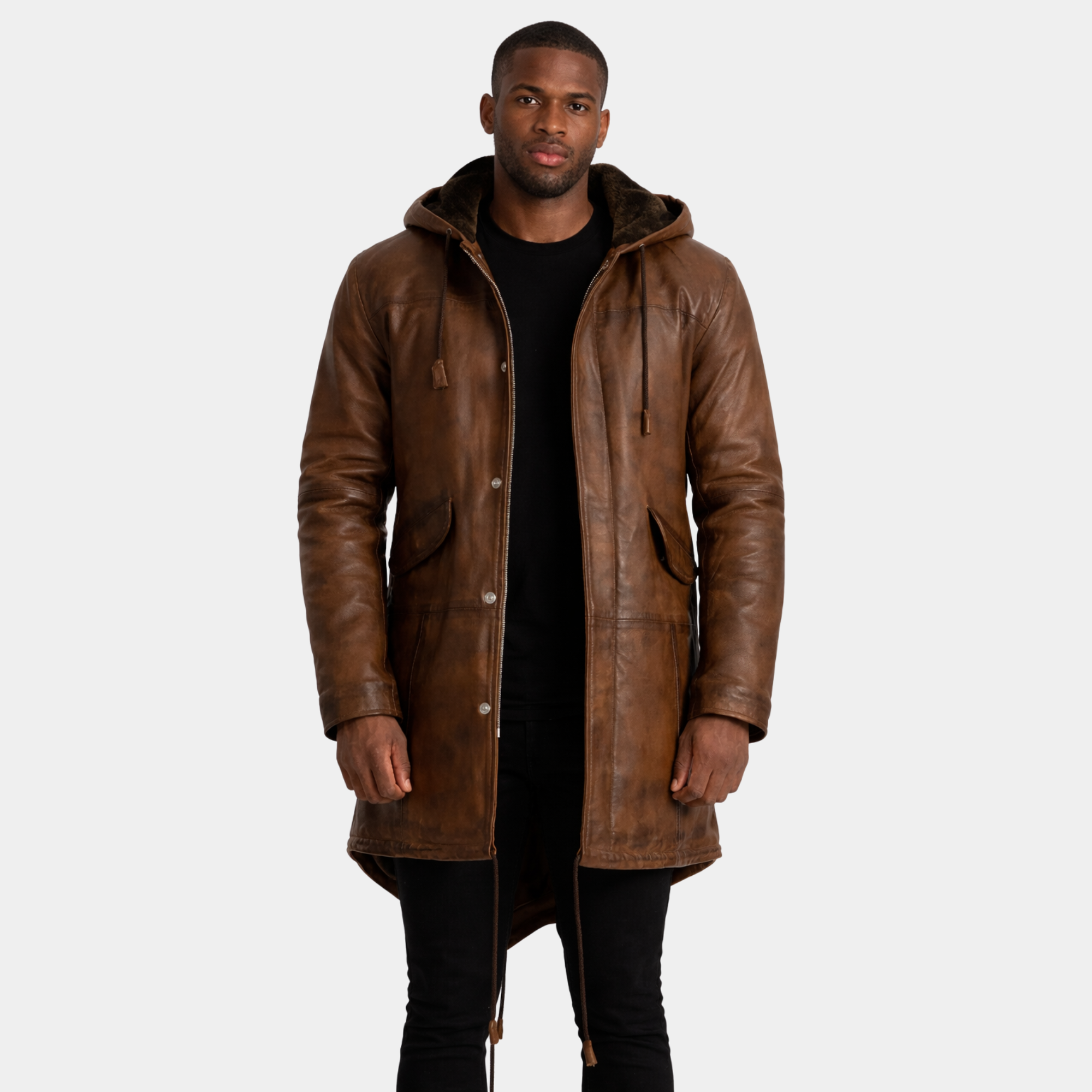 Delvin Distressed Brown Leather Parka
