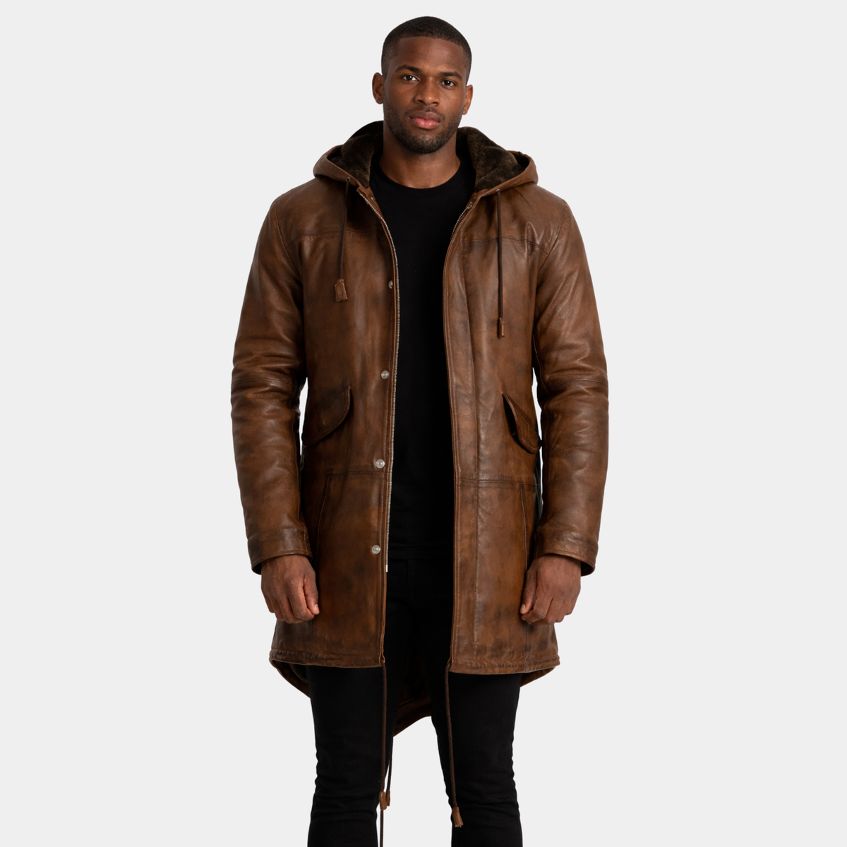 Delvin Distressed Brown Leather Parka