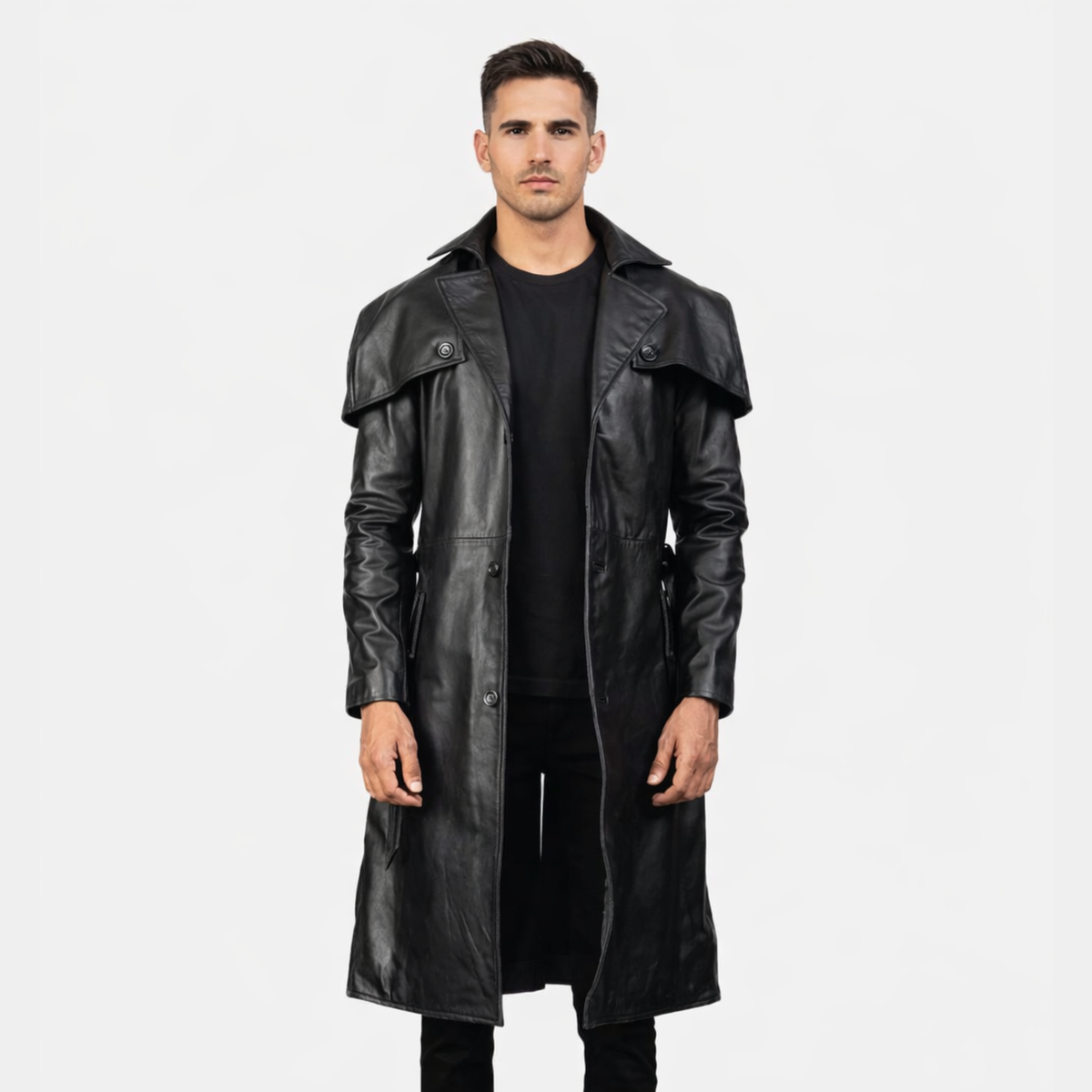 Deux Black Leather Duster