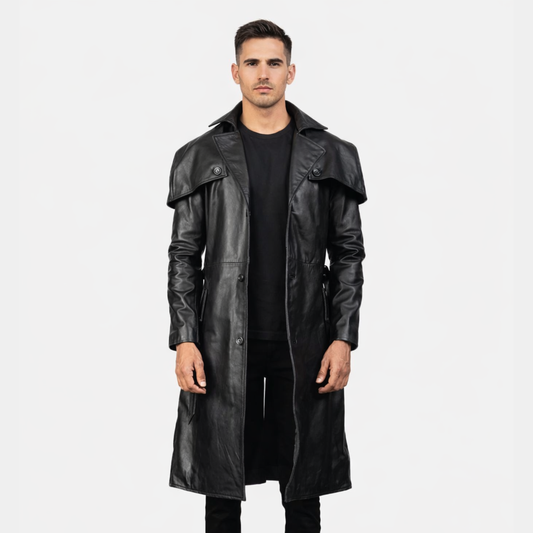 Deux Black Leather Duster