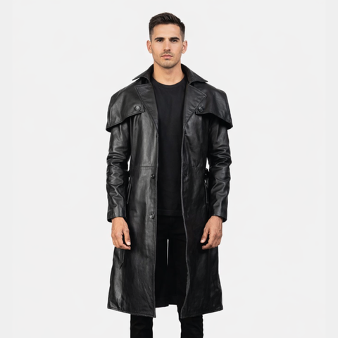 Deux Black Leather Duster