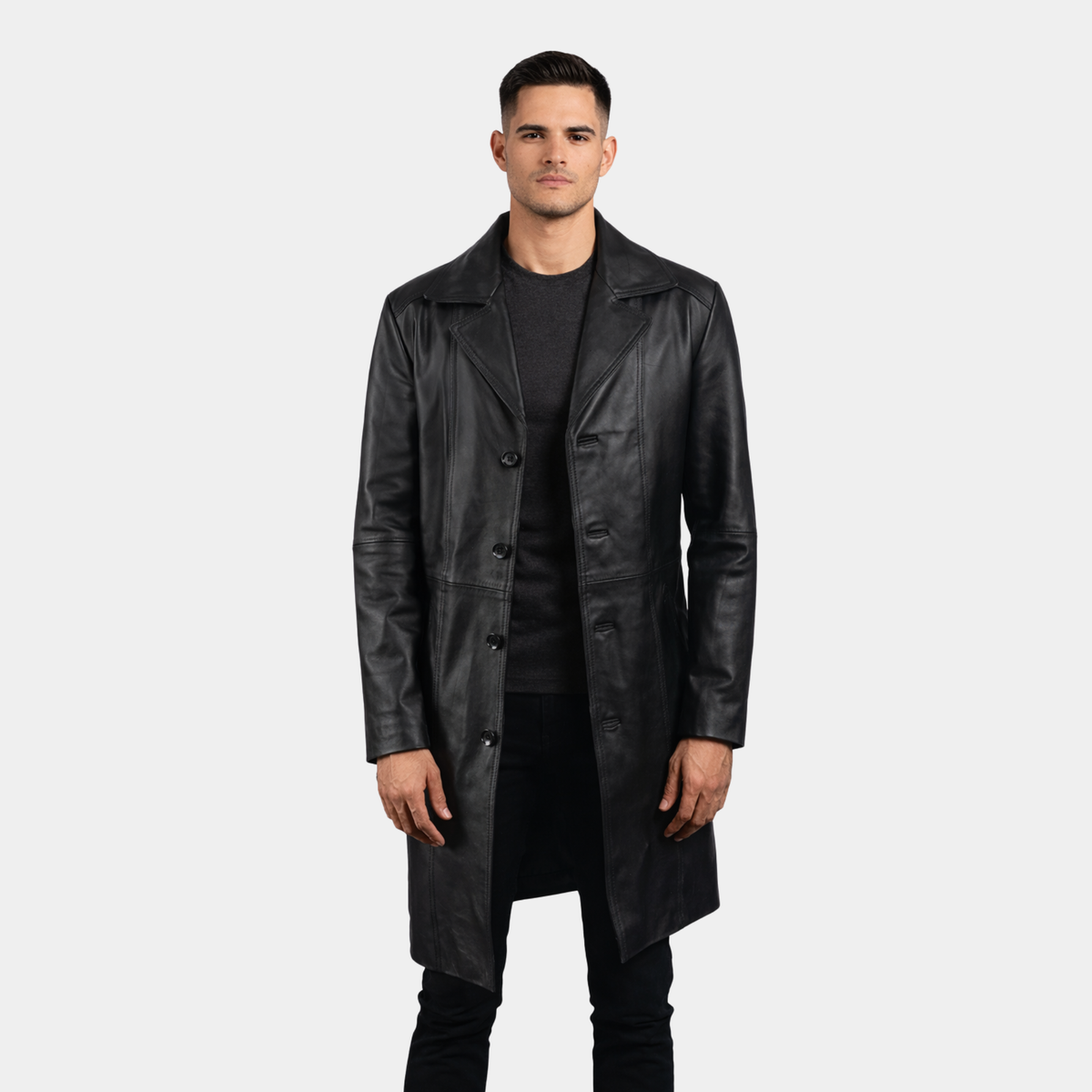 Don Long Black Leather Coat