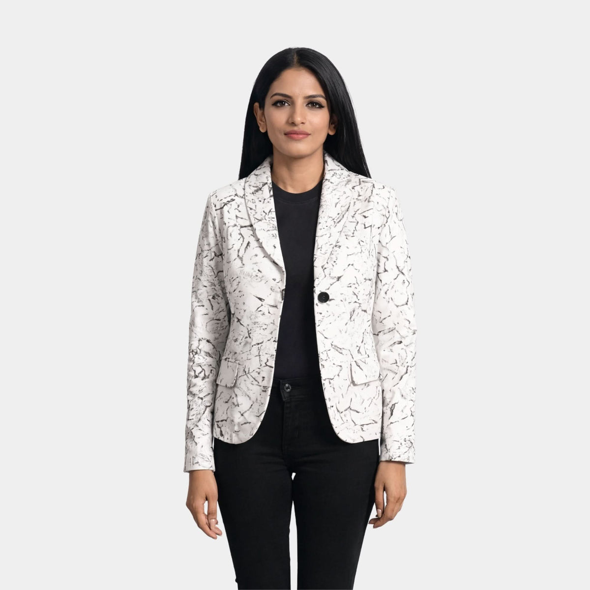 Donna Blake White Leather Blazer - Leather Clan