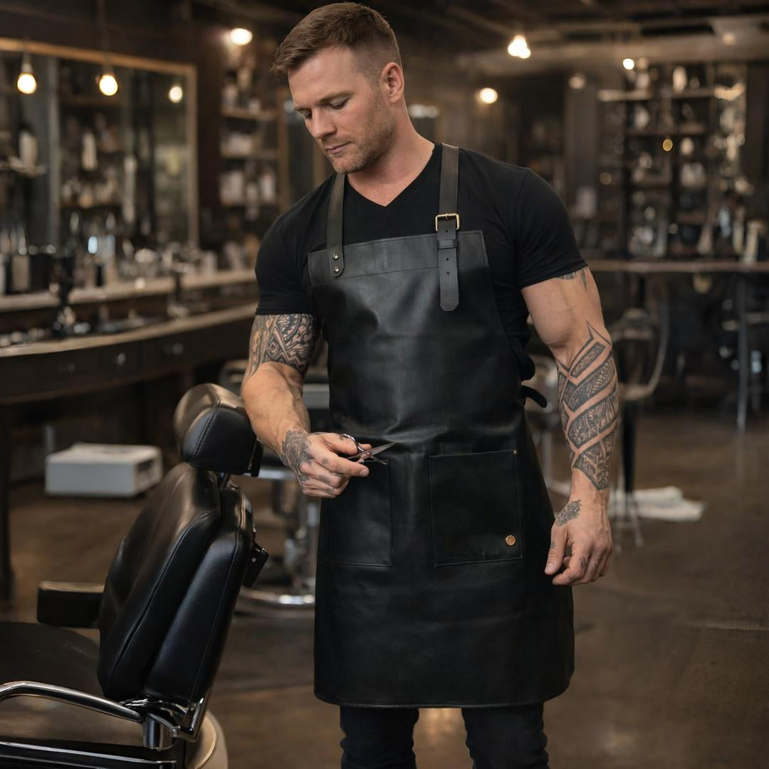 Double Pocket Leather Apron - Black